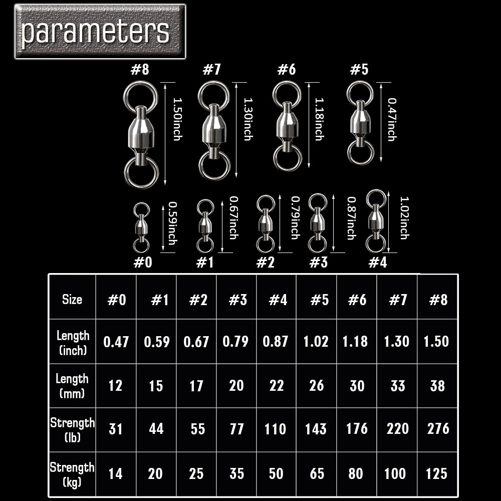AMYSPORTS Barrel Ball Bearing Swivel Saltwater Rolling Fishing Swivels Stainless Steel High Strength Connector Bearings Solid Welded Rings Black Nickel 25pcs 55lbs