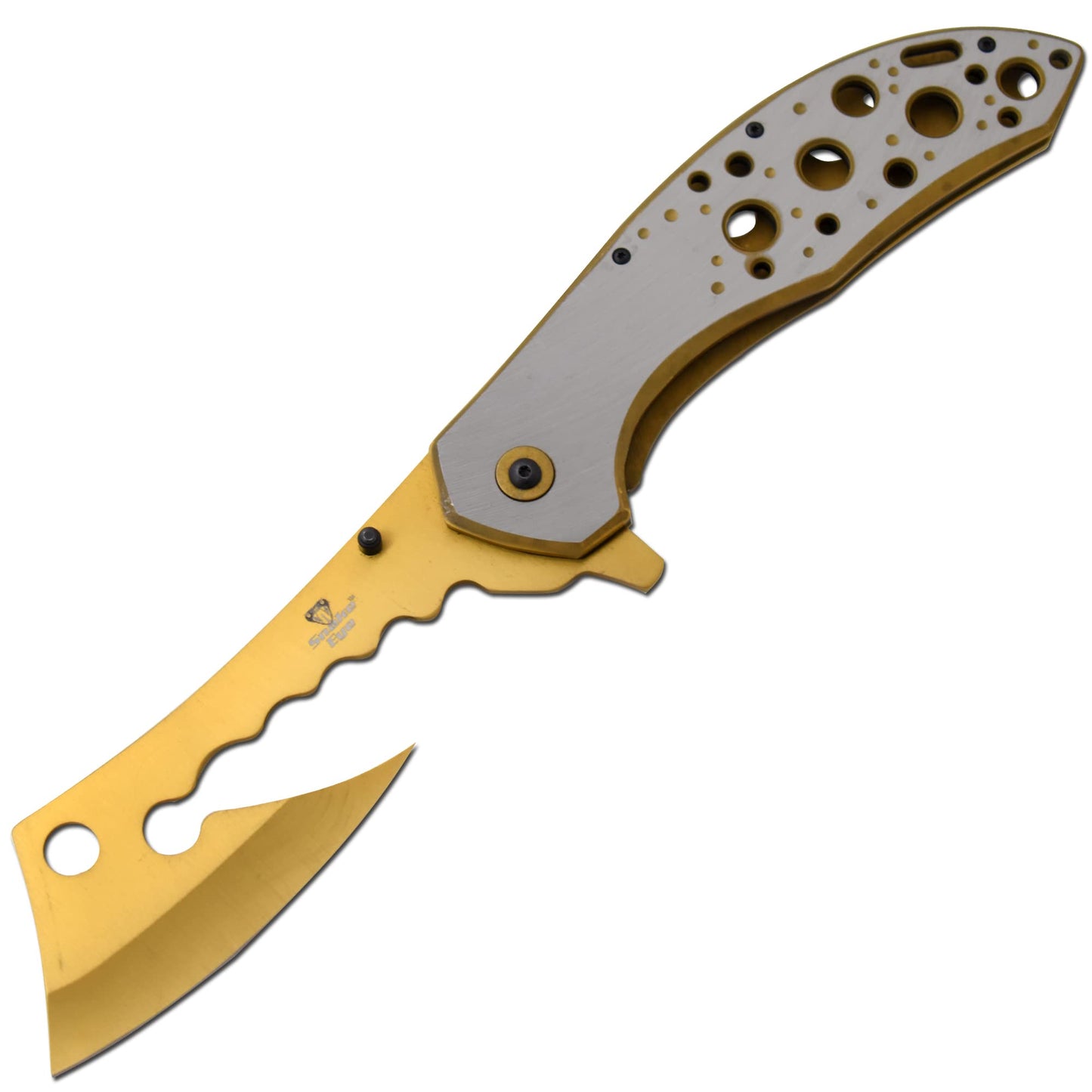 Snake Eye Tactical 12" Jumbo Huge Heavy Duty Ultra Smooth One Hand Opening Folding Pocket Knife Limited Edition Collectors Knife - Ideal for Recreational Work Hiking Camping (Gold)