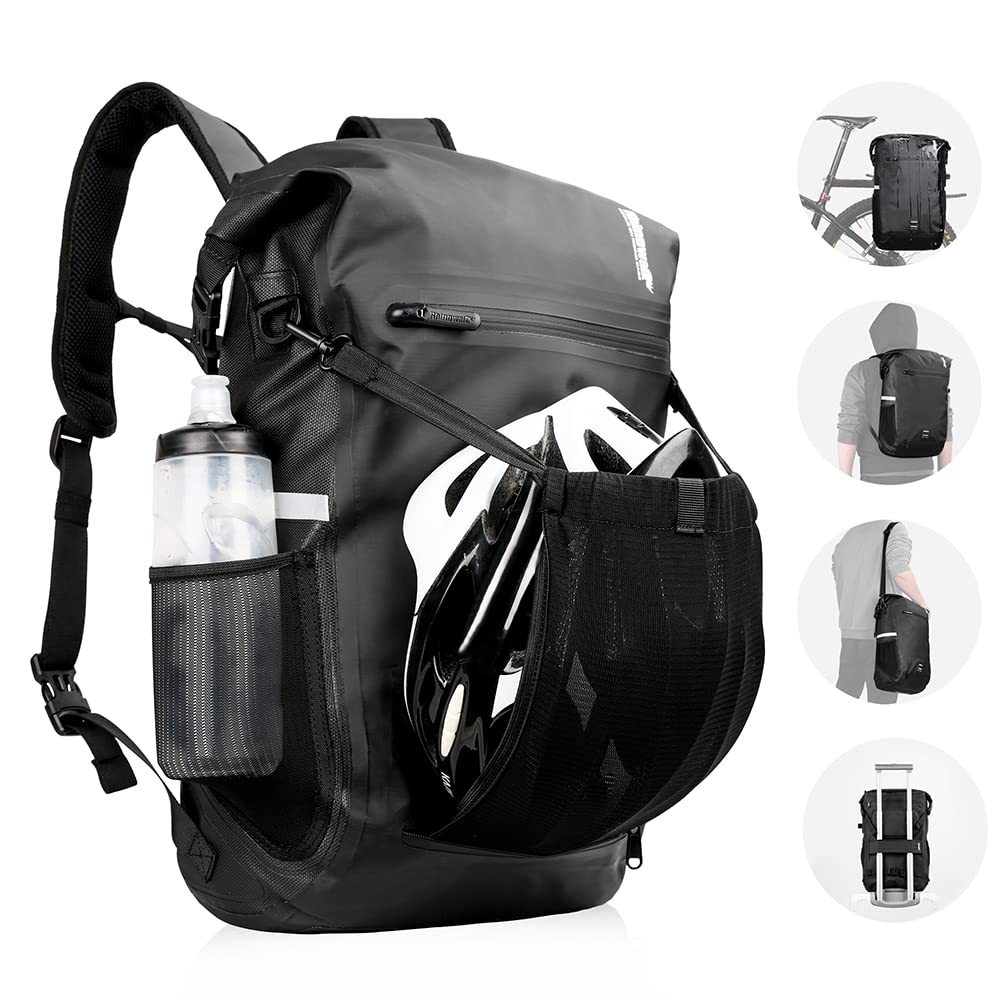 Rhinowalk Bike Pannier Bag 22L Waterproof Bicycle Bag Convertible - 2 in 1 Pannier Backpack Shoulder Bag Laptop Pannier Travel Bag Professional Cycling Accessories-Green