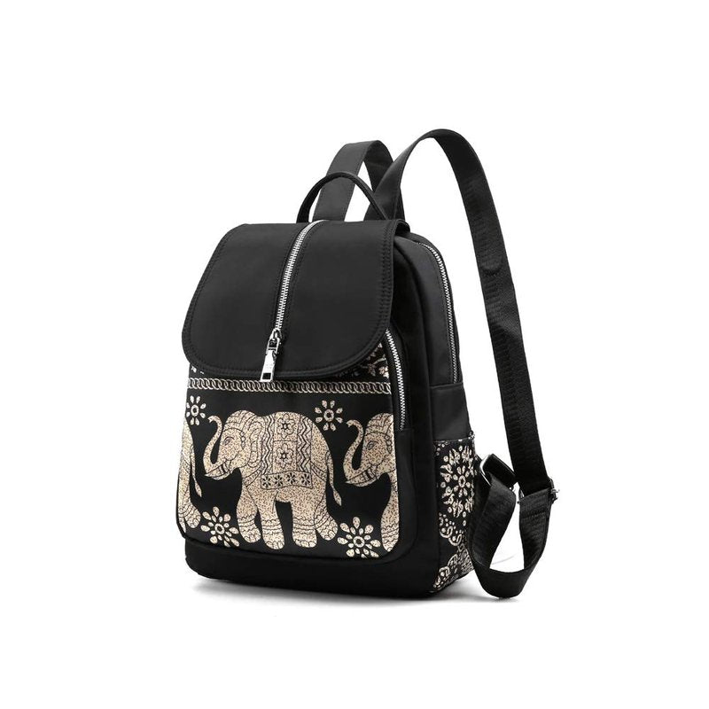 JOZZYAPA Elephant Lightweight Waterproof Rucksack Nylon Anti Theft Canvas Black Backpack Lovely Unique Elephant Gifts for Women and Girls, 263310cm