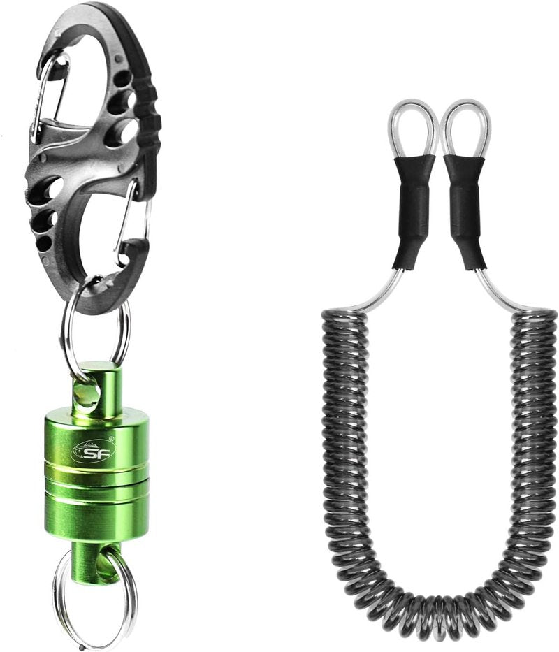 Magnetic Net Release Magnet Clip Holder - Strong Retractor with Coiled Lanyard | Green