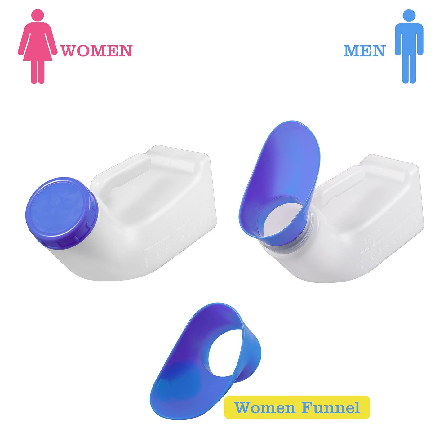 AWOKEN Women Urinals, Portable Pee Cup with Screw Cap Lid and Funnel, Anti-Tipover Design and Sprillproof, Urinal for Women and Men Camping, Car Travel, Outdoor