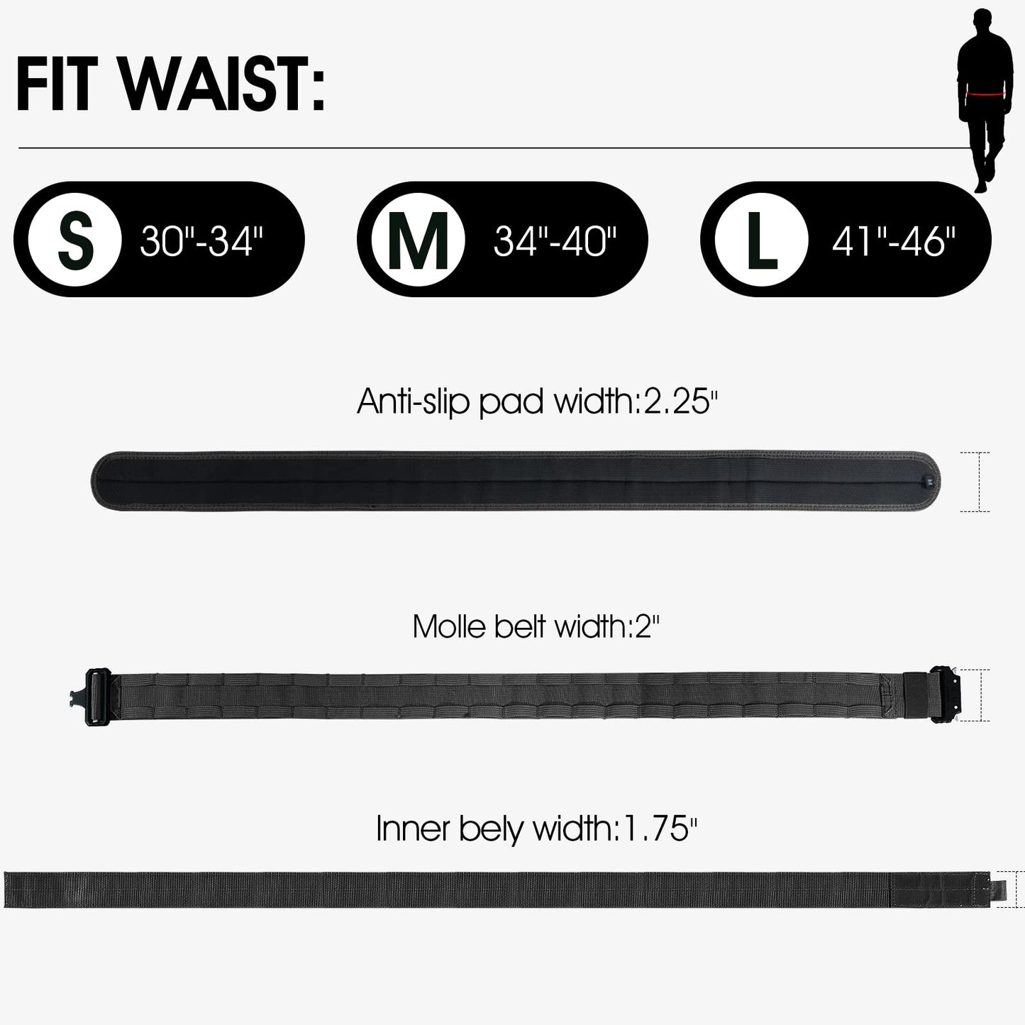 AIKATE Tactical Molle Gun Belt, 1.75 & 2.25 Inch Inner & 2.0 Inch Heavy Duty War Belt