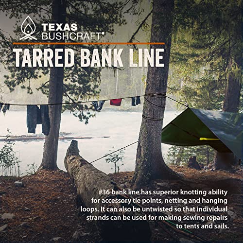 Texas Bushcraft Tarred Bank Line Twine - #36 Black Nylon String for Fishing, Camping and Outdoor Survival – Strong, Weather Resistant Bankline Cordage for Trotline (1/4 lb - #36 (131 ft), Braided)