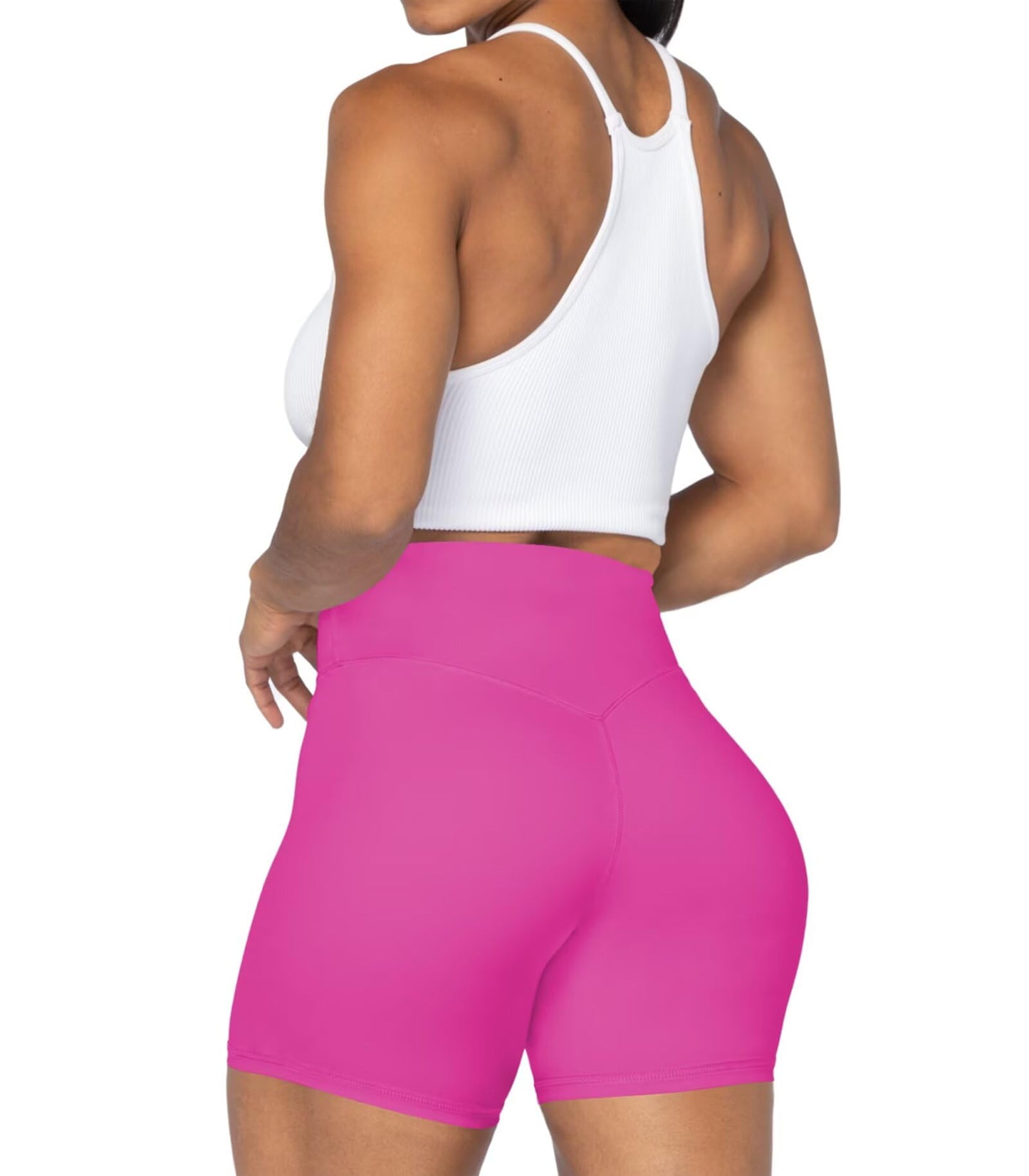 Sunzel Women's Biker Shorts in High Waist Tummy Control with No Front Seam 5" Hot Pink X-Small