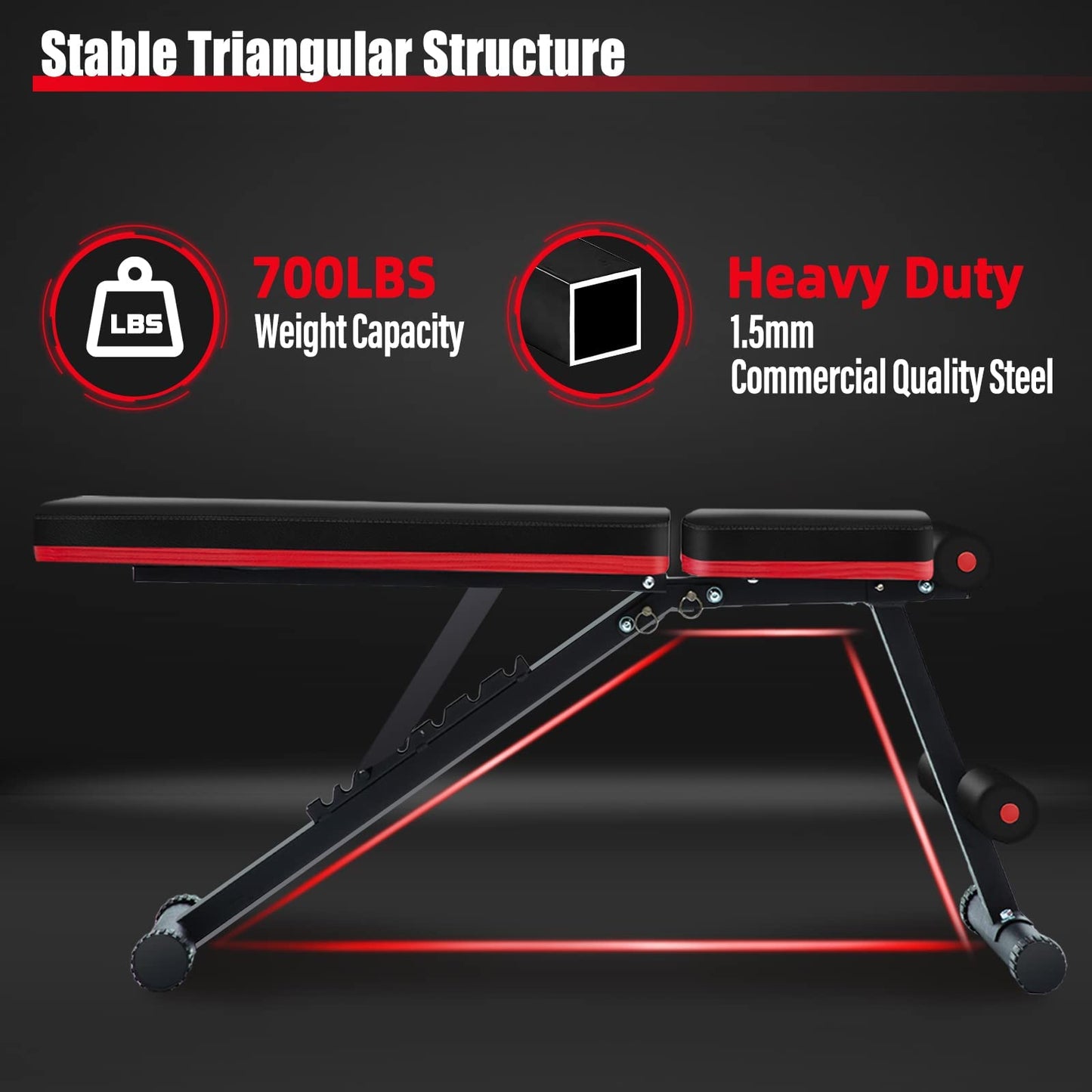 Teclor Adjustable Weight Bench - 700LB Stable Weight Bench, Full Body Workout Multi-Purpose Foldable Incline Decline Exercise Workout Bench for Home Gym