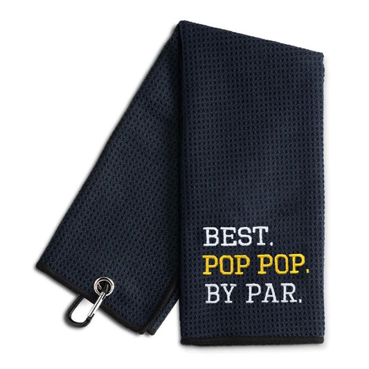WUUCKOO Best Pop Pop by Bar Embroidered Golf Towel, Funny Golf Towel for Golf Bag with Clip, Retirement Gifts for Grandpa Dad, Fathers Day Birthday Gifts for Grandpa Dad Golf Lover Golf Fan
