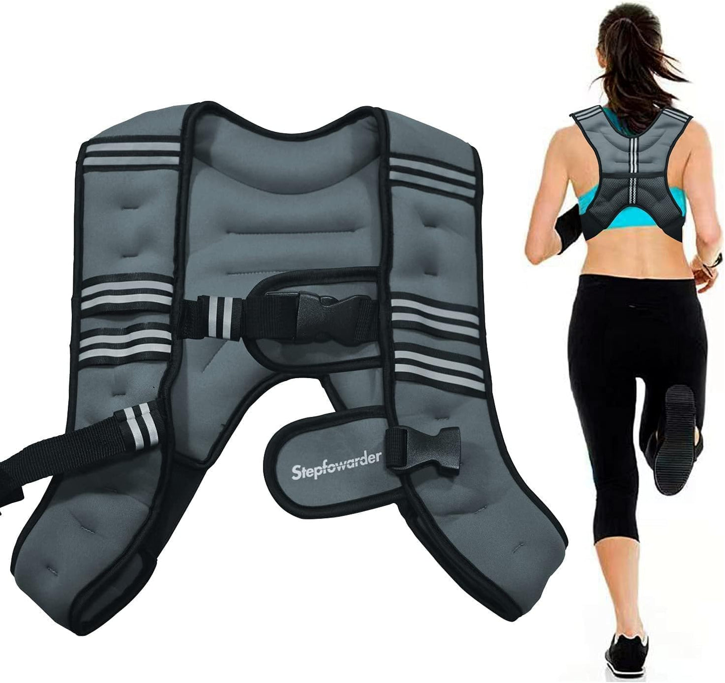 Stepfowarder Weighted Vest, 6Lbs/12Lbs Weight Vest with Reflective Stripe for Training Workout, Running, Fitness, Jogging, Cardio, Walking (6.0Lbs - Grey)