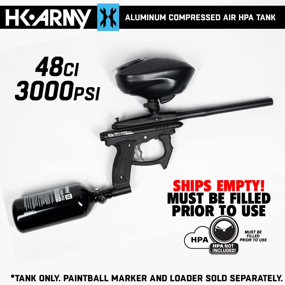 HK Army 48ci/3000psi Aluminum Compressed Air HPA Tank - Refillable High Pressure System for Paintball & Airsoft Gear - Black