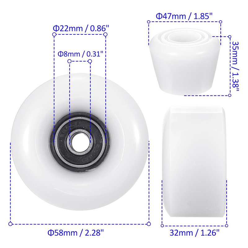 M METERXITY 8 Pack Roller Skate Wheels - Quad Skates Wheels with Bearing Installed & 2 Toe Stoppers Apply to Outdoor Double Row Skating (58x32mm, 82A, White)