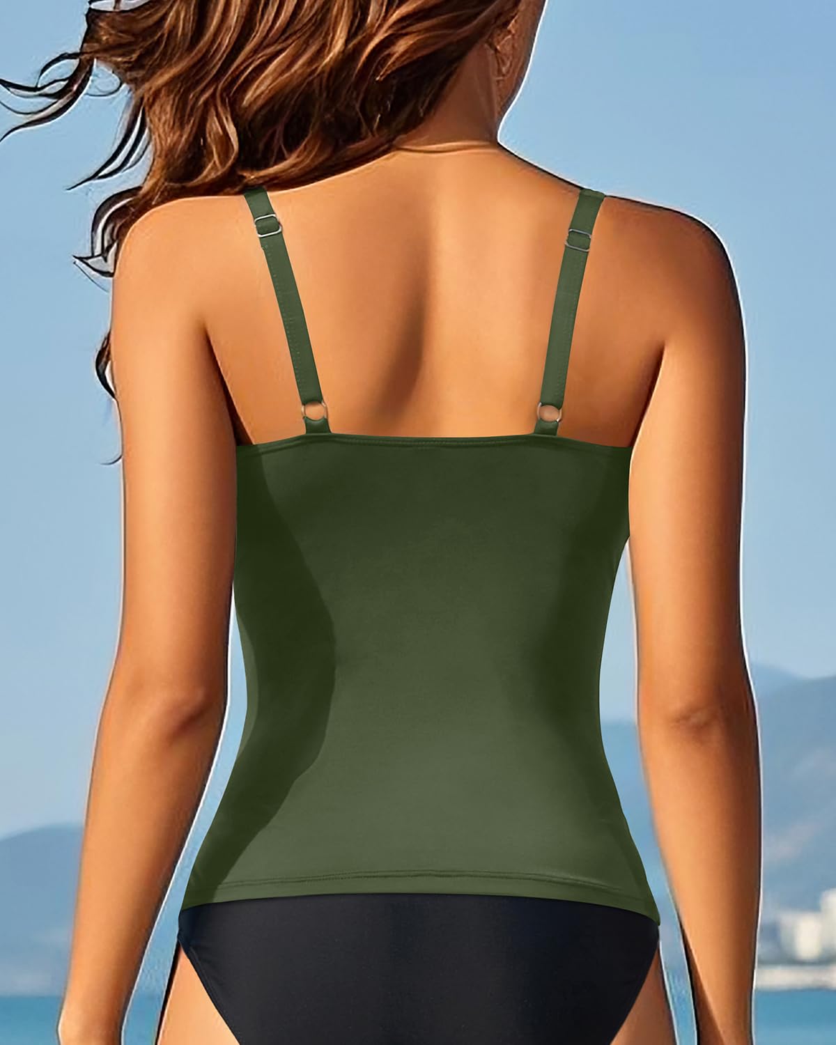 Aqua Eve Tankini Tops for Women Swimwear Top Only Tummy Control Bathing Suit Top No Bottom (Available in Plus) Army Green XXL