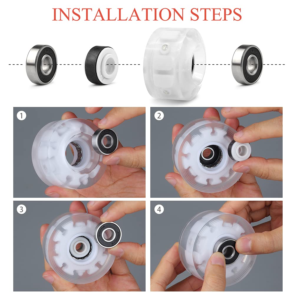 8 Pack 82A Motion-Activated Glow Skate Wheels with Bearings (54x32mm) – No Batteries Needed for Double Row Skates & Skateboards – Indoor/Outdoor PU Wheels