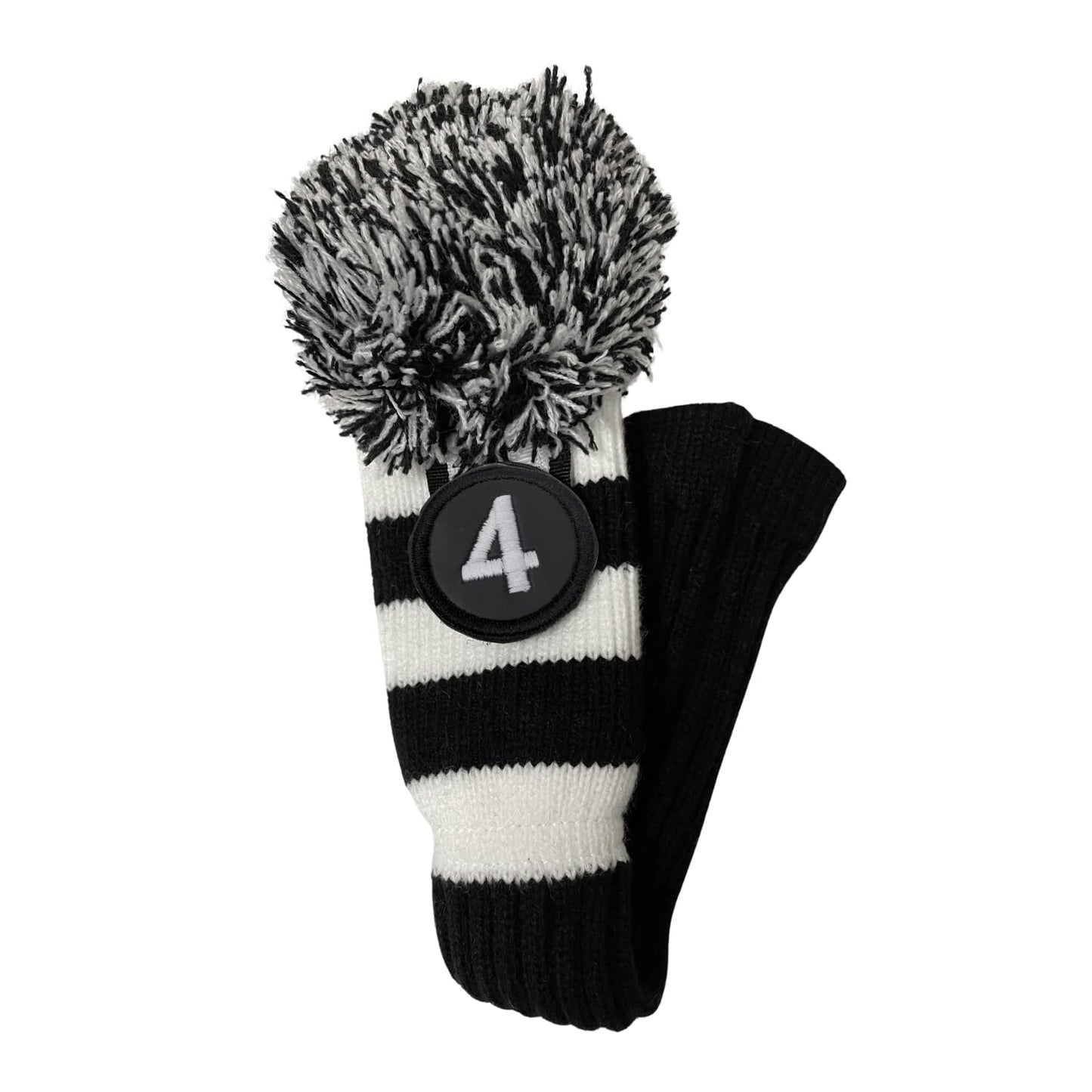 Majek #4 & 5 Hybrid Combo Pack Rescue Utility Black and White Golf Headcover Knit Pom Pom Retro Classic Vintage Head Cover