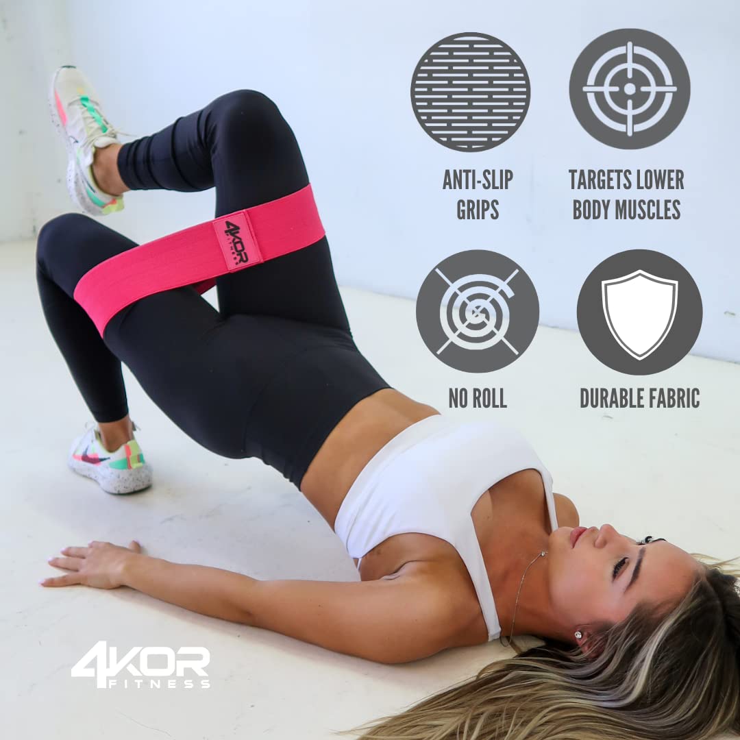 4KOR Hip Bands (3 Grippy: Pink, Aqua, Lavender) XHeavy, Medium, and Light Resistance Levels for Activating HIPS and Glutes