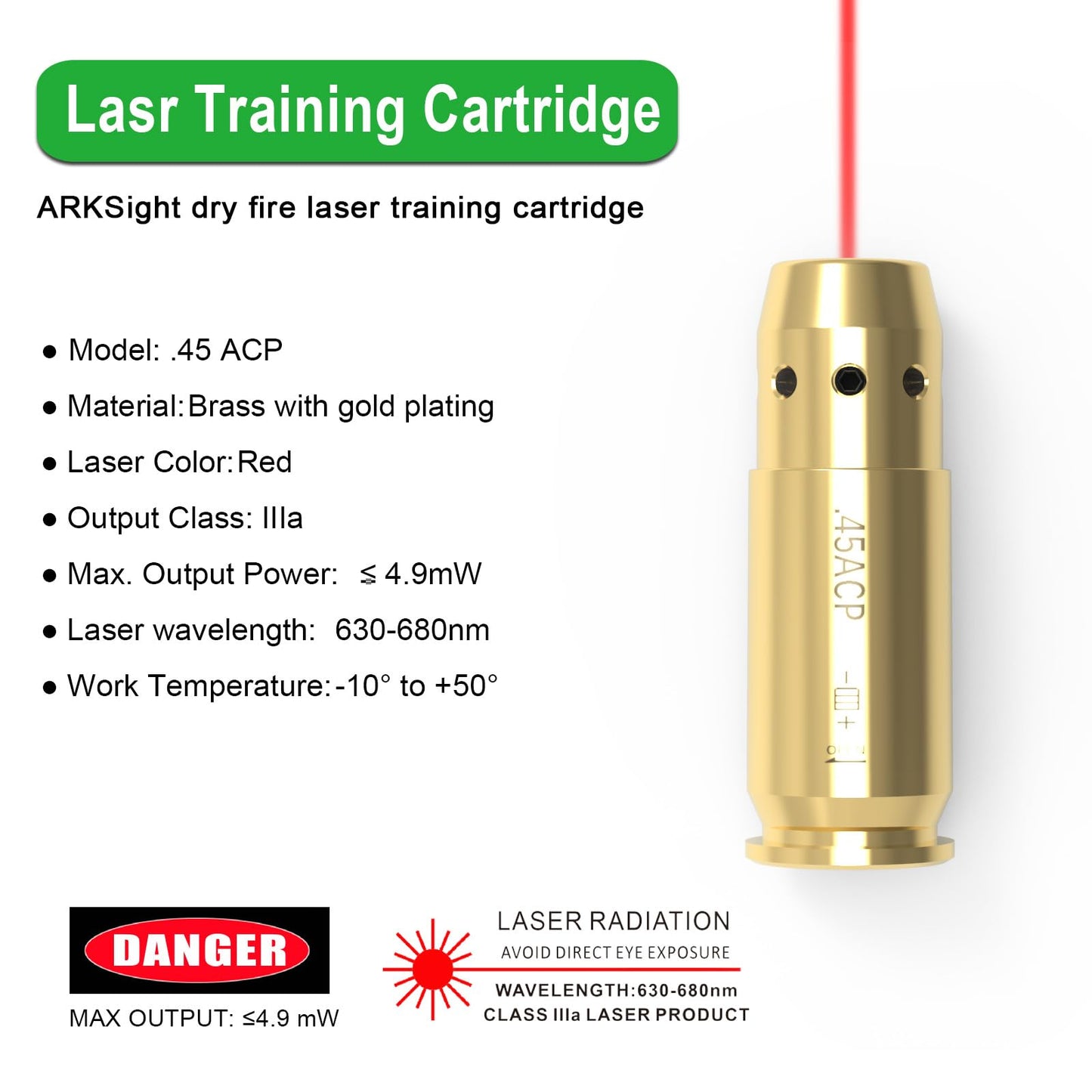 ARKSight 45 ACP Dry Fire Training Cartridge Integrated Snap Cap for Dry Fire Trainer with Double O-Ring