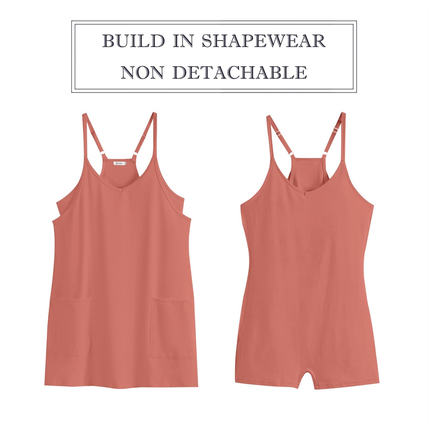 ANRABESS Women Athletic Dress Summer Tennis Workout Active Sports Mini Romper Dress Built in Shorts Travel Vacation Clothes Rust X-Large