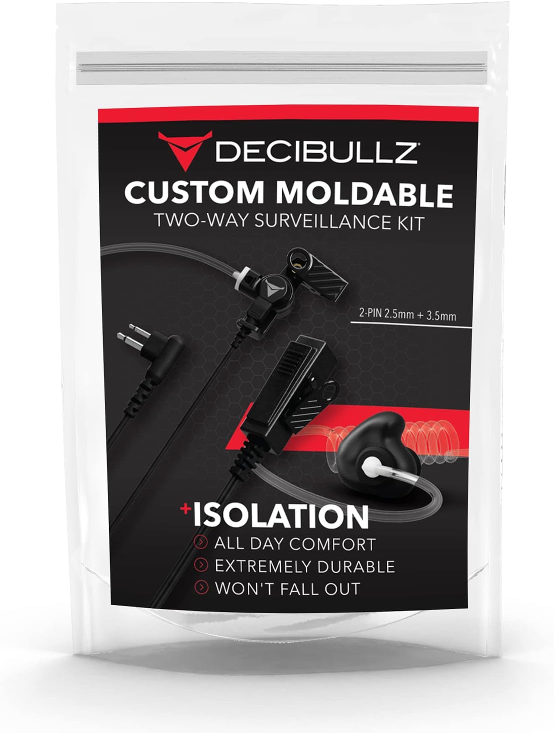 Decibullz Radio Headset - Noise-Reducing Earpieces for Motorola Two-Way Radios | 2-PIN 2.5mm/3.5mm
