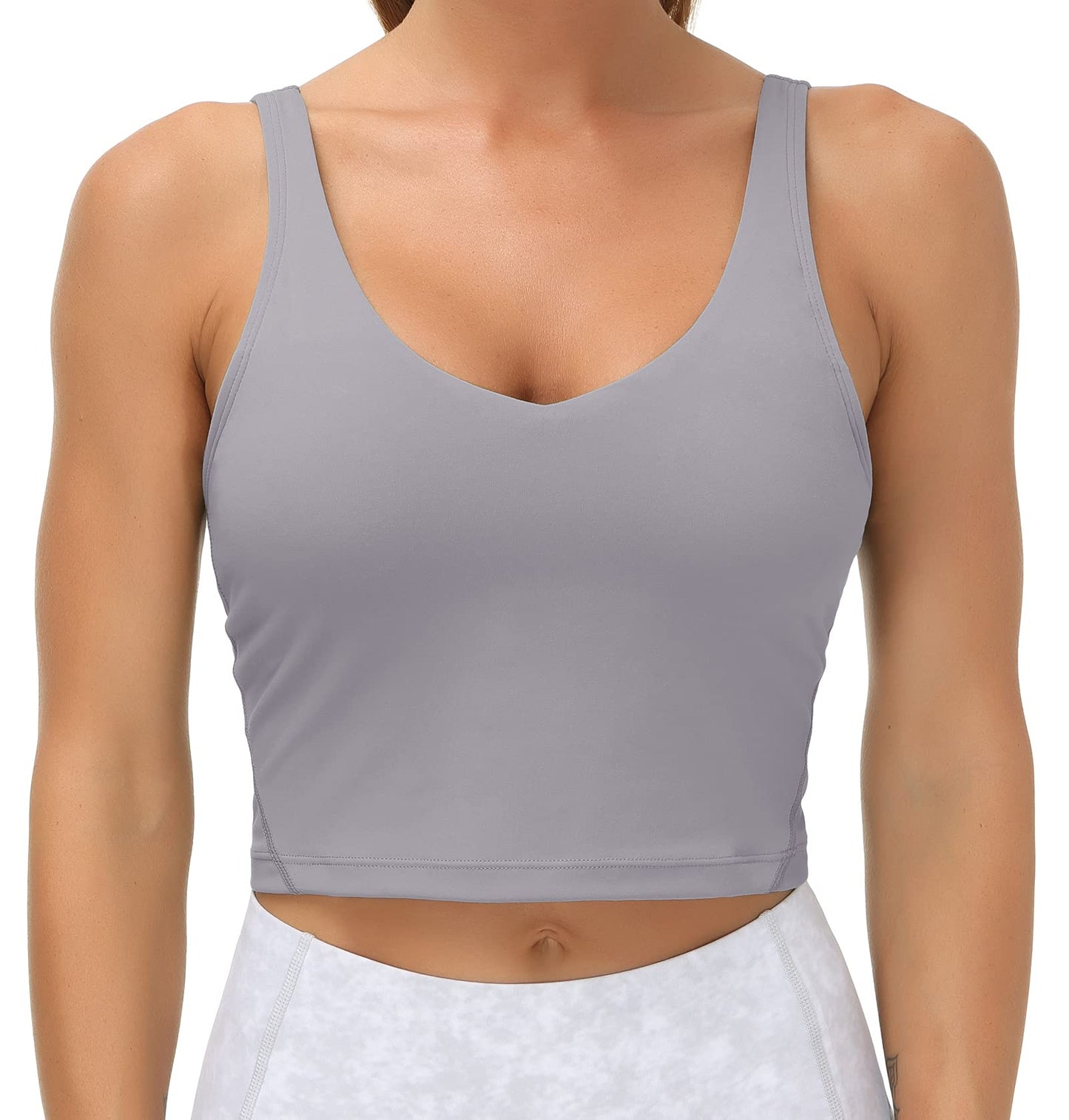 Women’s Longline Sports Bra Wirefree Padded Medium Support Yoga Bras Gym Running Workout Tank Tops (Lavender Grey, Small)
