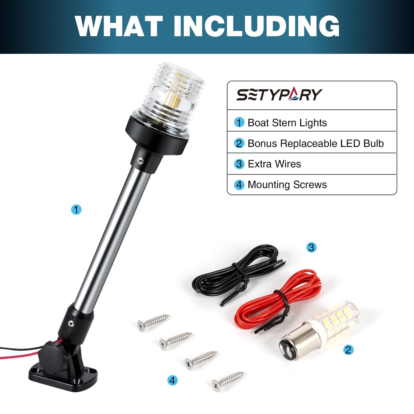 SETYPARY 12 Inches Anchor Light Boat Stern Light Waterproof IP67, White Fold Down Marine Navigation Lights for Boats LED for Pontoon, Jon Boat and Bass Boats (12-24V)
