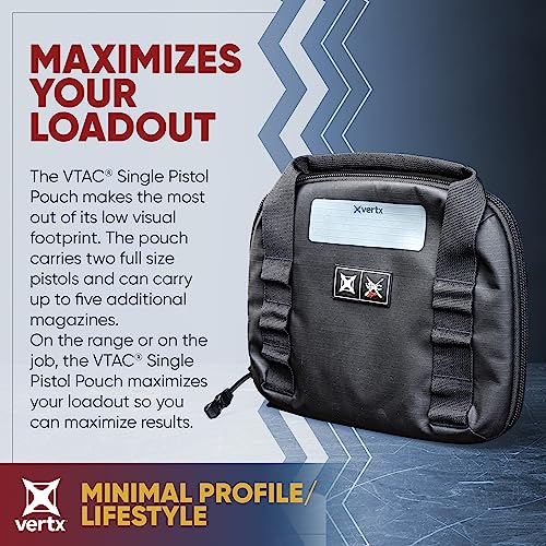 Vertx VTAC Pistol Case, Soft Gun Pouch Bag and Mag Holder, Ammo Tactical Gear Travel Accessories, Black