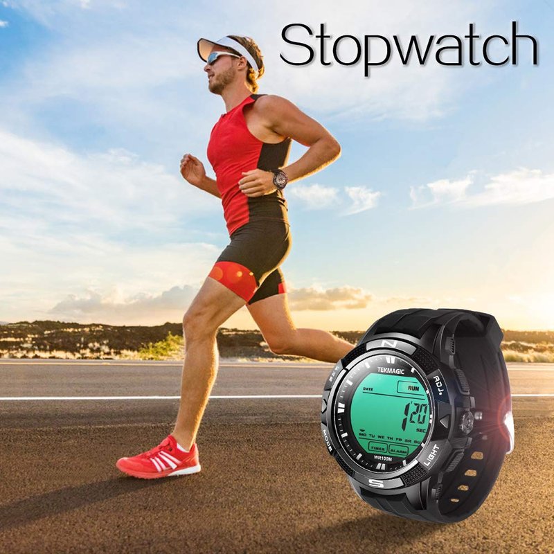 TEKMAGIC 10 ATM Digital Submersible Diving Watch 100m Water Resistant Swimming Sport Wristwatch Luminous LCD Screen with Stopwatch Alarm Function