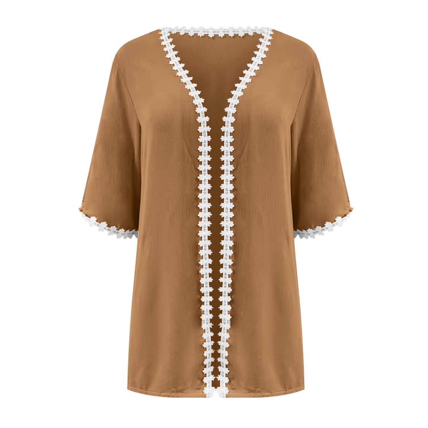 Aboser Short Sleeve Cardigans for Women Lightweight Cardigans for Women Summer Linen Cardigan Casual Open Front Beach Cover Ups Half Sleeve Kimono Cardigan Clearance Womens Tops Khaki