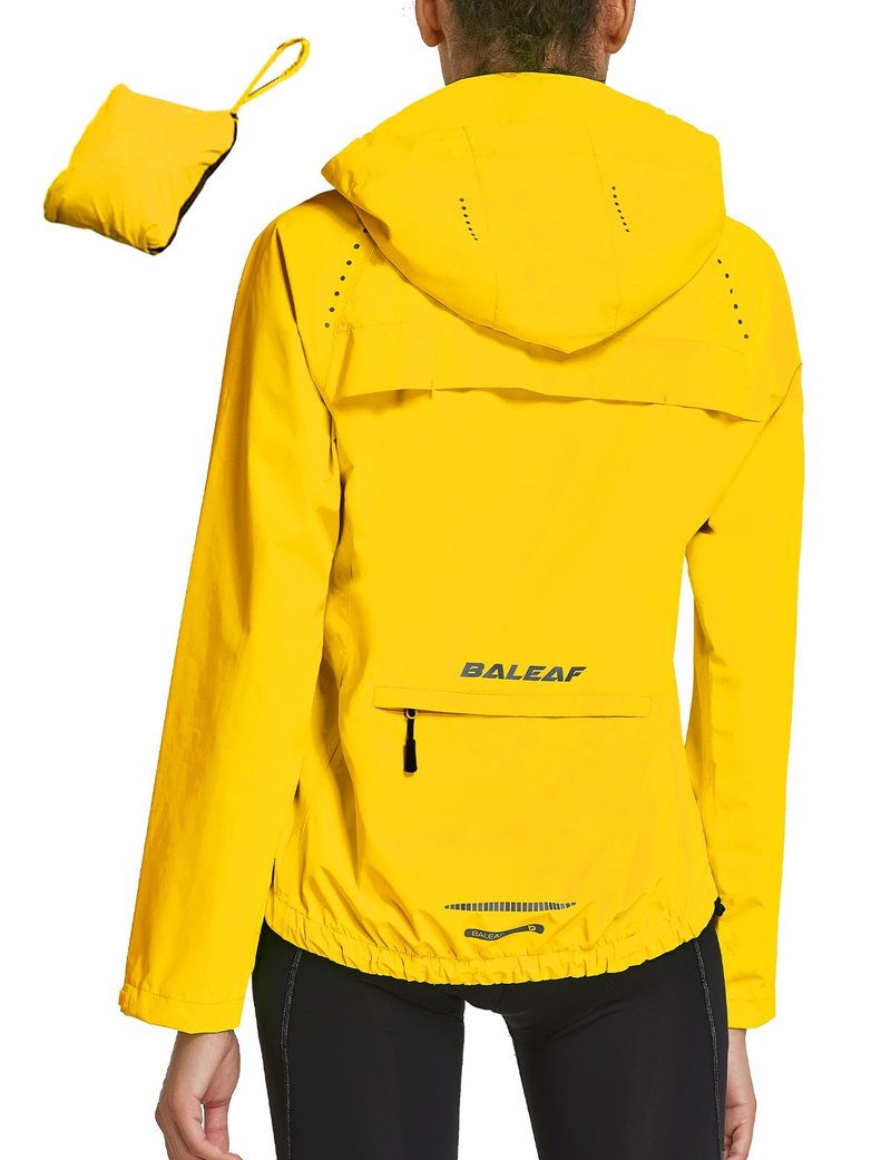 baleaf Women's Running Rain Jackets Waterproof Windbreaker Light Outdoor Cycling Winter Sports Jacket Reflective Packable Hooded Light Yellow M