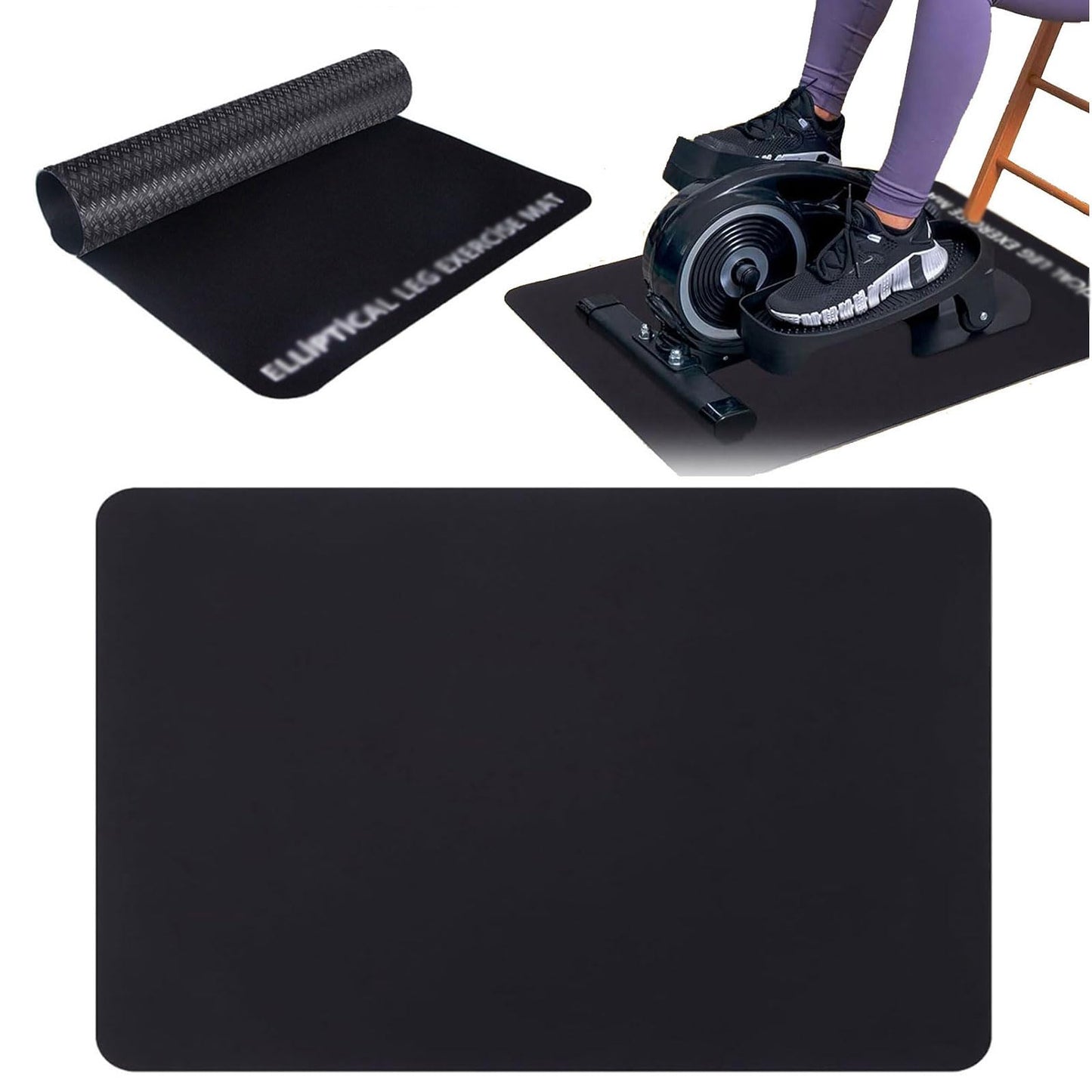 Double-Sided Non-Slip Workout Mat for Ellipse Machine Leg Exerciser Thick Exercise Mat for Under Desk Elliptical Treadmill Mat Home Floor Protection Gym Mat (Double non-slip, 23.6"L x 17"W x 0.2"Th)