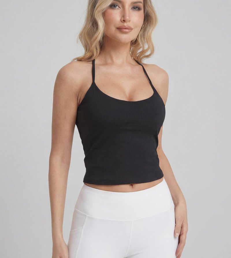 liuetssory Women's Workout Tank Tops with Built in Bras Criss Cross Strap Tank Backless Athletic Yoga Gym Tops Slim-fit Black