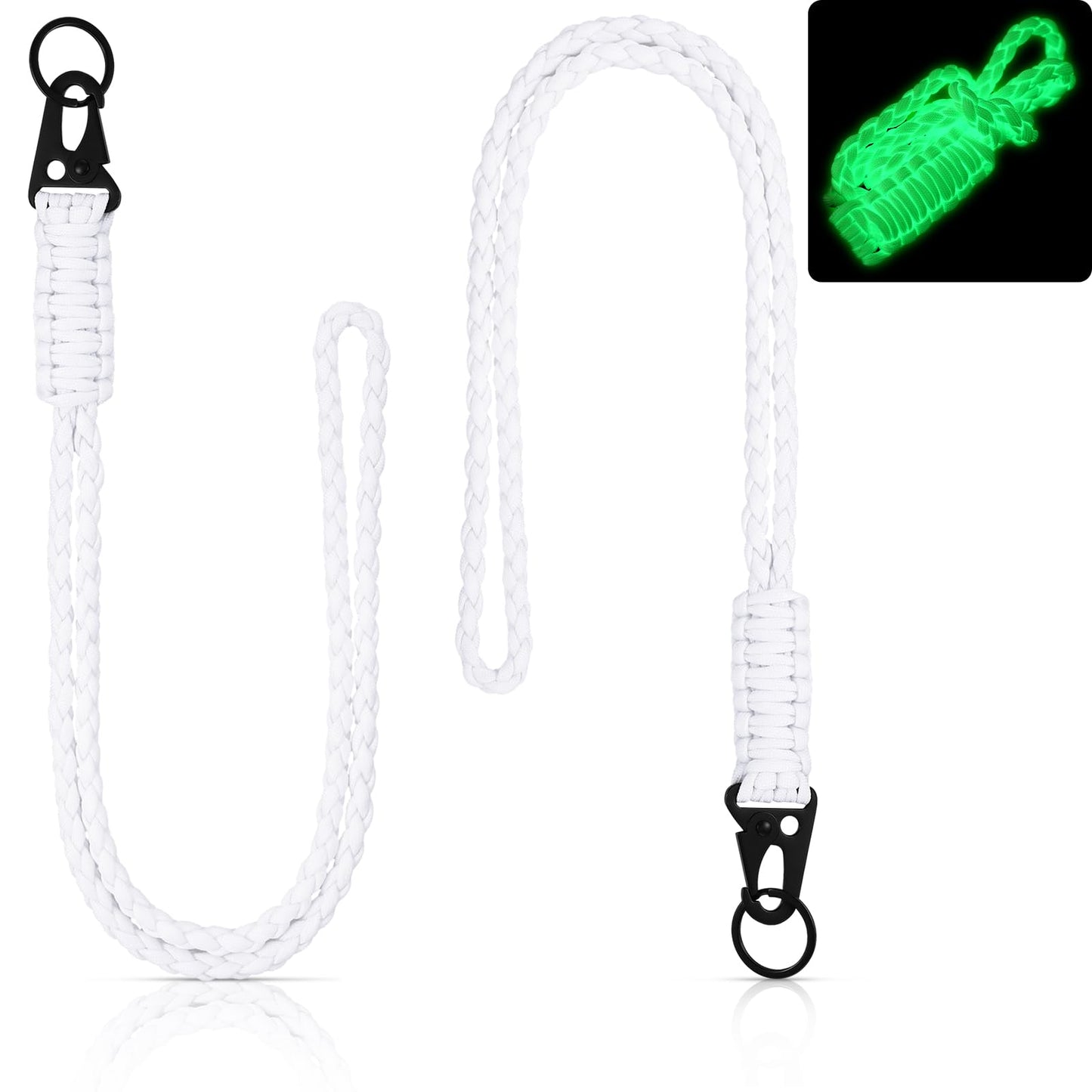 Frienda 2 Set Heavy Duty Paracord Lanyard Keychain Braided 550 Paracord Necklace with Clip for Keys, Card, Outdoor Activities(White)
