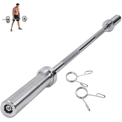 uyoyous 4FT Barbell Bar Solid Threaded Chrome Straight Bar with 2 inch Center Holes Barbell Weight Straight Weightlifting Strength Training Equipment 120cm for Home Workout Fitness, Silver