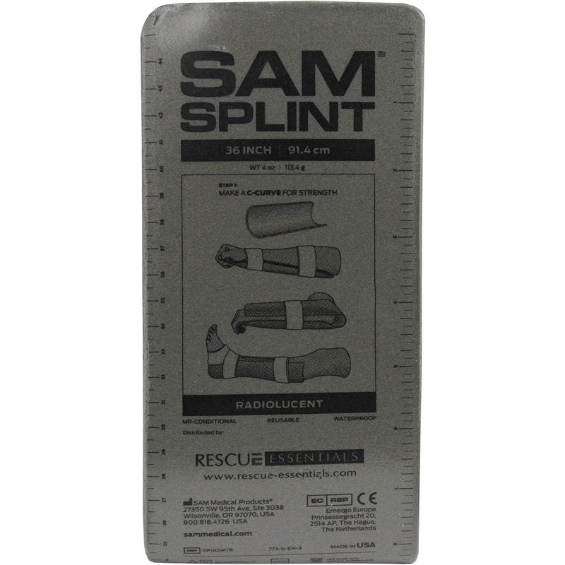 SAM Medical SAM Splint Flat Fold 36" x 4.25" - Moldable Aluminum Foam Splint for Fractures, Sprains & Strains, Charcoal Gray - 1 Count