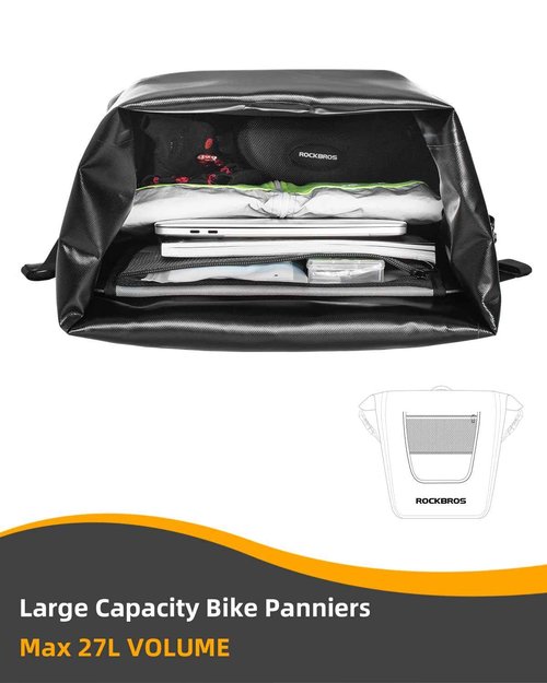 ROCKBROS Bike Pannier Waterproof 27L Large Capacity Bike Bag Rear Rack Bicycle Pannier Bag Waterproof for Grocery Touring Cycling Upgrade Black * 1