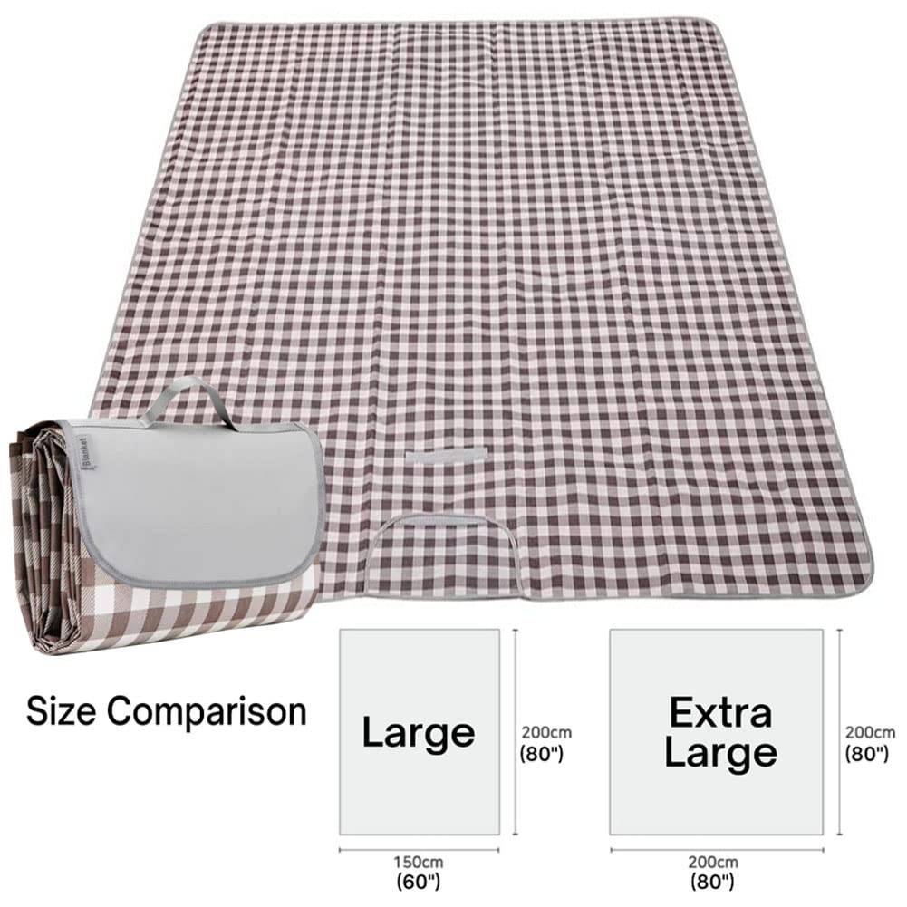 LRUUIDDE Extra Large Picnic Blanket Beach Blankets, Outdoor Foldable Waterproof Sand Mat for Beach Camping Hiking Travel Family Concerts Grass Park Music Festival Lawn Mats (Brown, 80x60inch)