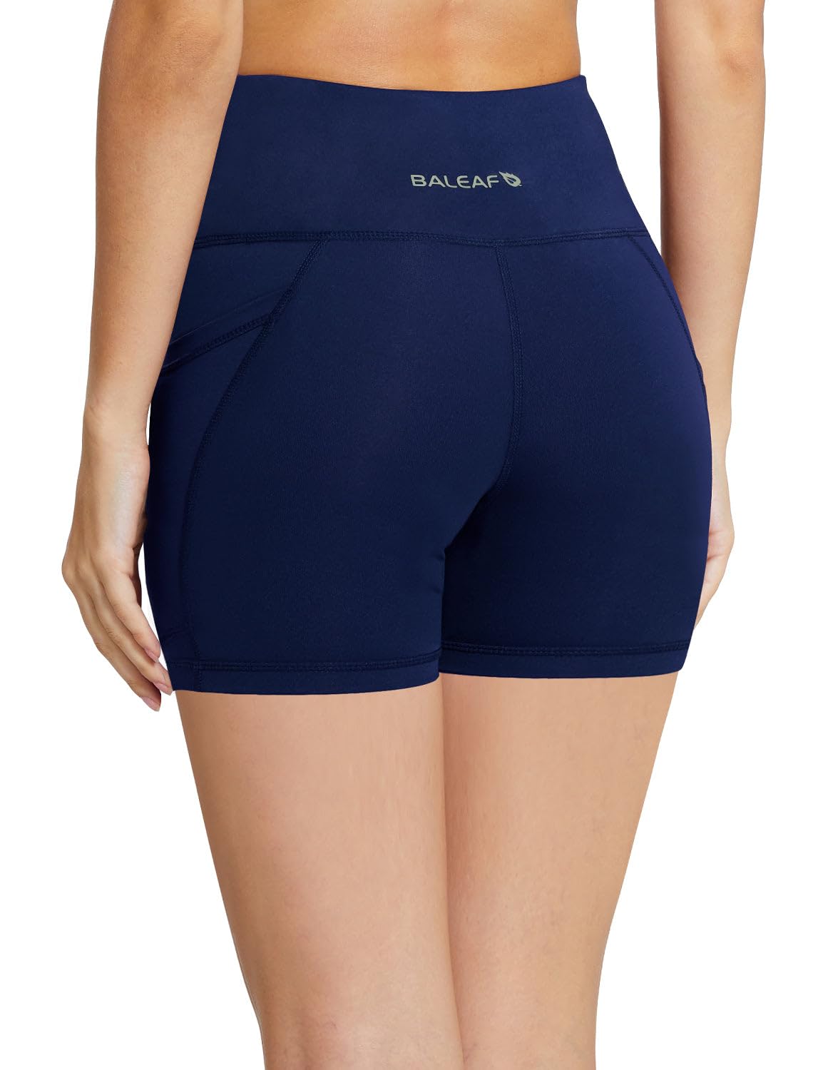 baleaf Biker Shorts Women Yoga Gym Workout Spandex Running Volleyball Tummy Control Compression with Pockets 8" 2-Pack Black/Navy Blue XXXL
