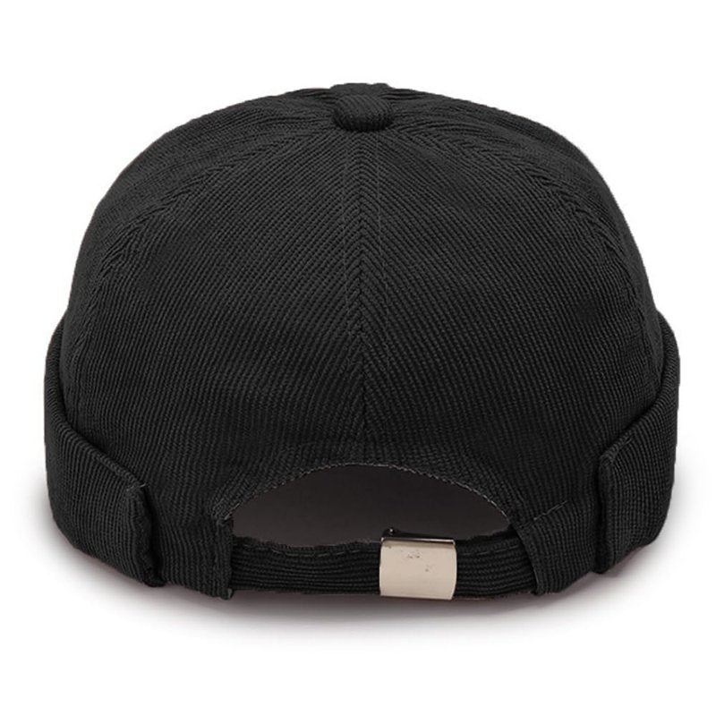 Corduroy Brimless Hat for Men Women Sailor Docker Cap Cuff Harbour Beanie Hat Black
