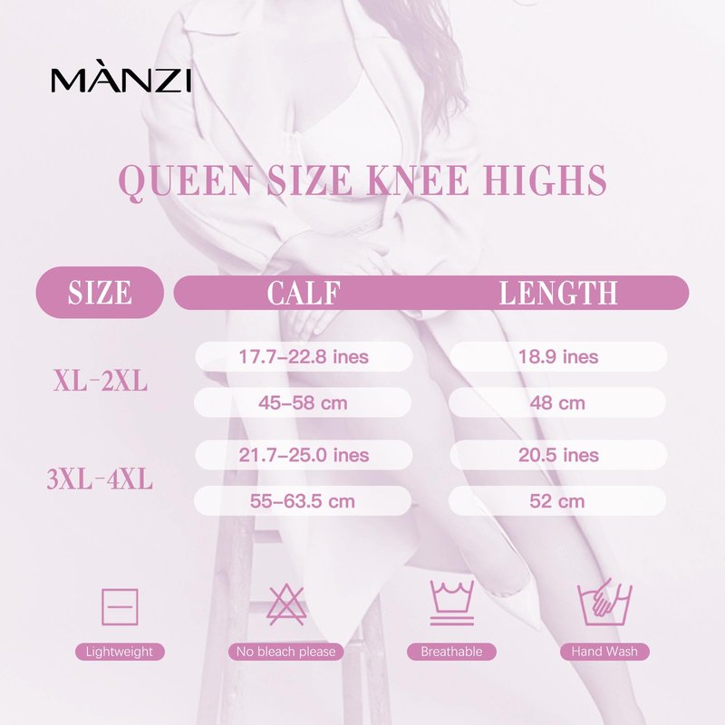 MANZI 6 Pairs Plus Size Knee Highs for Women 15 Denier Sheer Nylon Socks Knee High Stockings Black/Natural X-Lagre-XX-Large