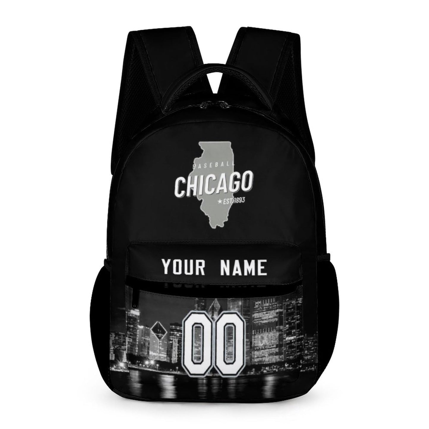 ZSX74B Custom Baseball City Night Skyline Backpack Personalized Travel Bag High Capacity Fan Name & Number Gift for Men Women