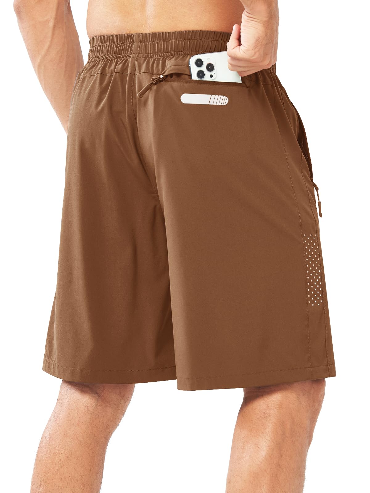 NORTHYARD Men's Athletic Running Shorts Gym Workout 7"/9"/5" Quick Dry Lightweight Sports Basketball Tennis 3 Zipper Pockets BROWN-9inch XL