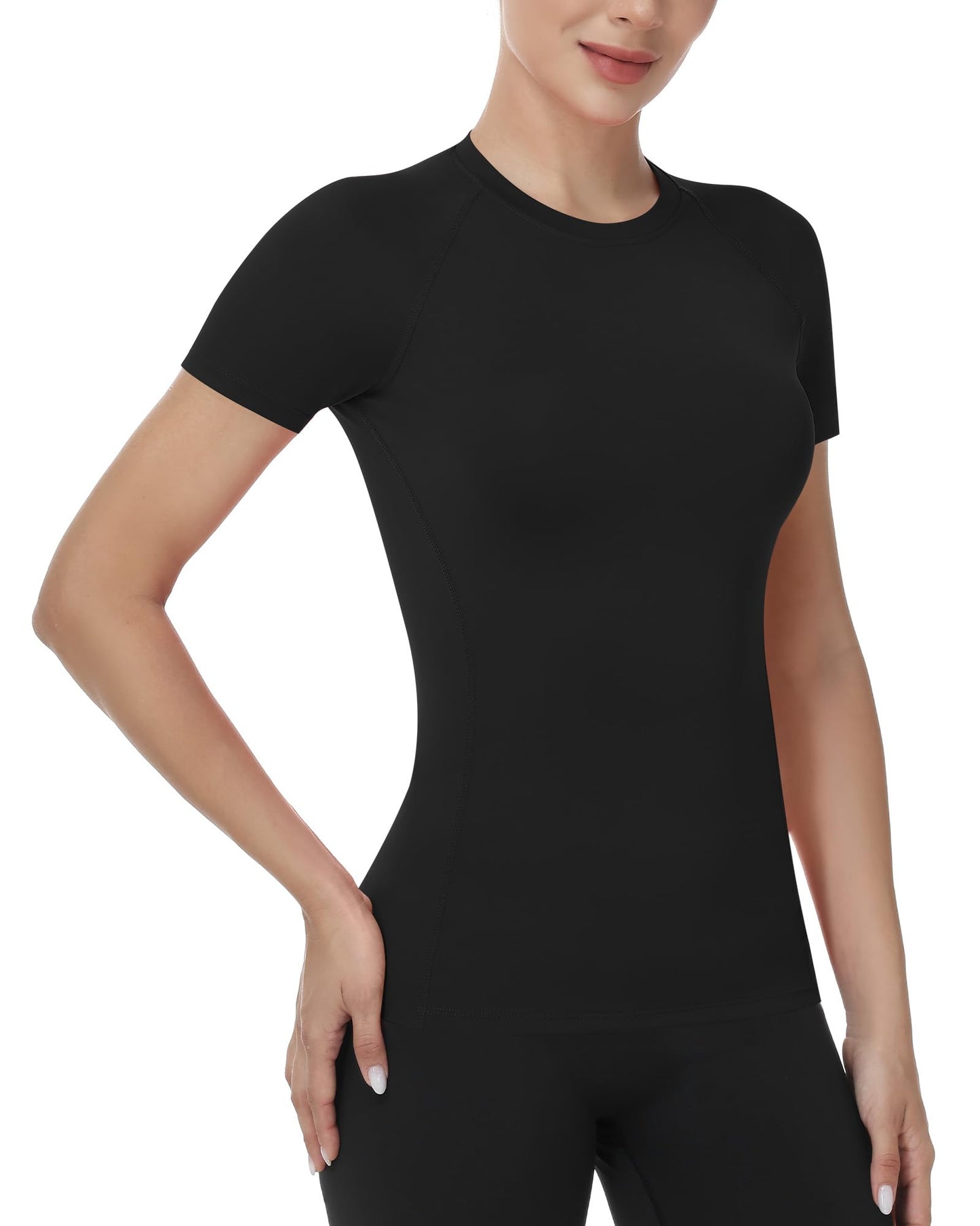 Runhit Compression Shirts Woman Workout Gym T Shirts Short Sleeve Athletic Tops Moisture Wicking Undershirts for Running Yoga Black S