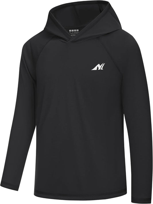 Boys Rash Guard Hoodie - UPF 50+ Long Sleeve Swim Shirt for UV Sun Protection | Perfect for Fishing & Beach Activities