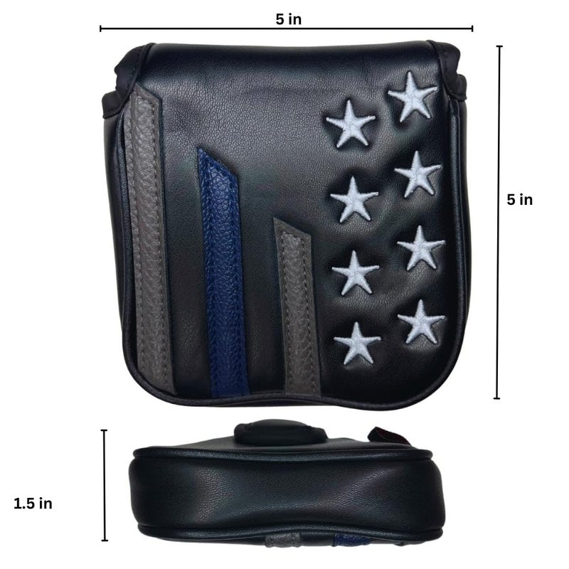 USEiT Putter Cover for Blade and Mallet Putters with Magnetic Closure Embroidered USA Thin Blue Line Design Golf Club Headcovers for Scotty Cameron Taylormade Callaway Titleist Odyssey (Half Mallet)