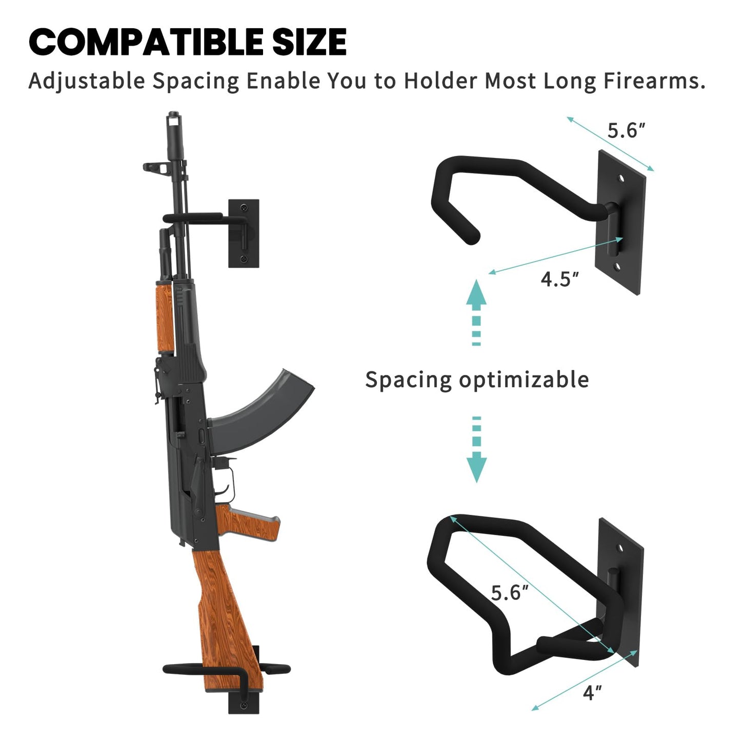 UNITEDPOWER Gun Rack Wall Mount, Metal Shotgun Rack Indoor, Adjustable Rifle Storage Holder with Soft Padding, Vertical Gun Display Stand for Closet, Version Parallel to The Wall