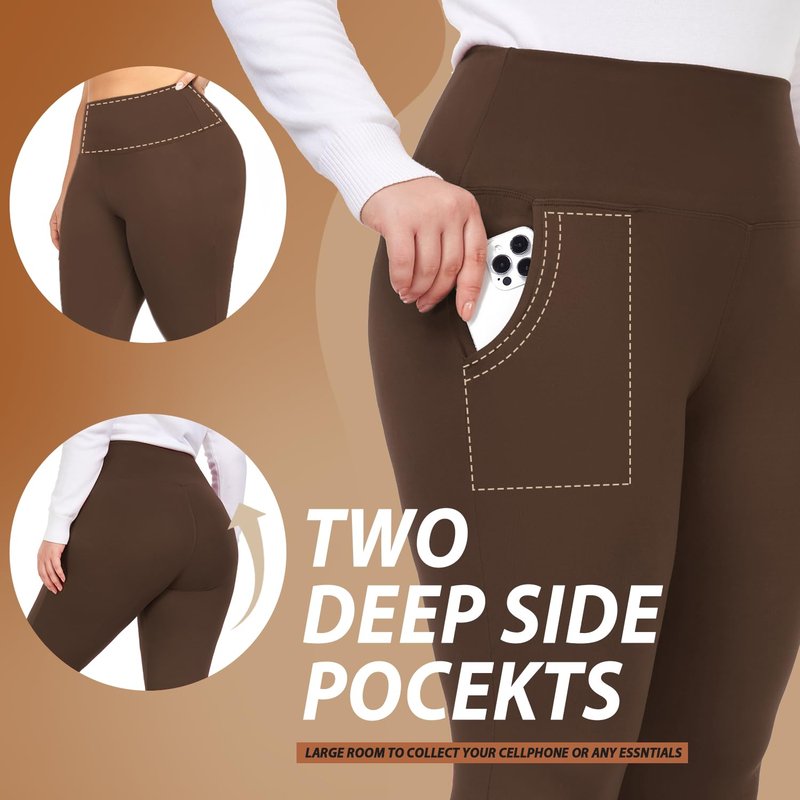 FULLSOFT 3 Pack Plus Size Leggings with Pockets for Women-High Waisted Tummy Control 1X-4X Soft Yoga Pants for Workout(Black,Navy Blue,Brown 4X-Large)