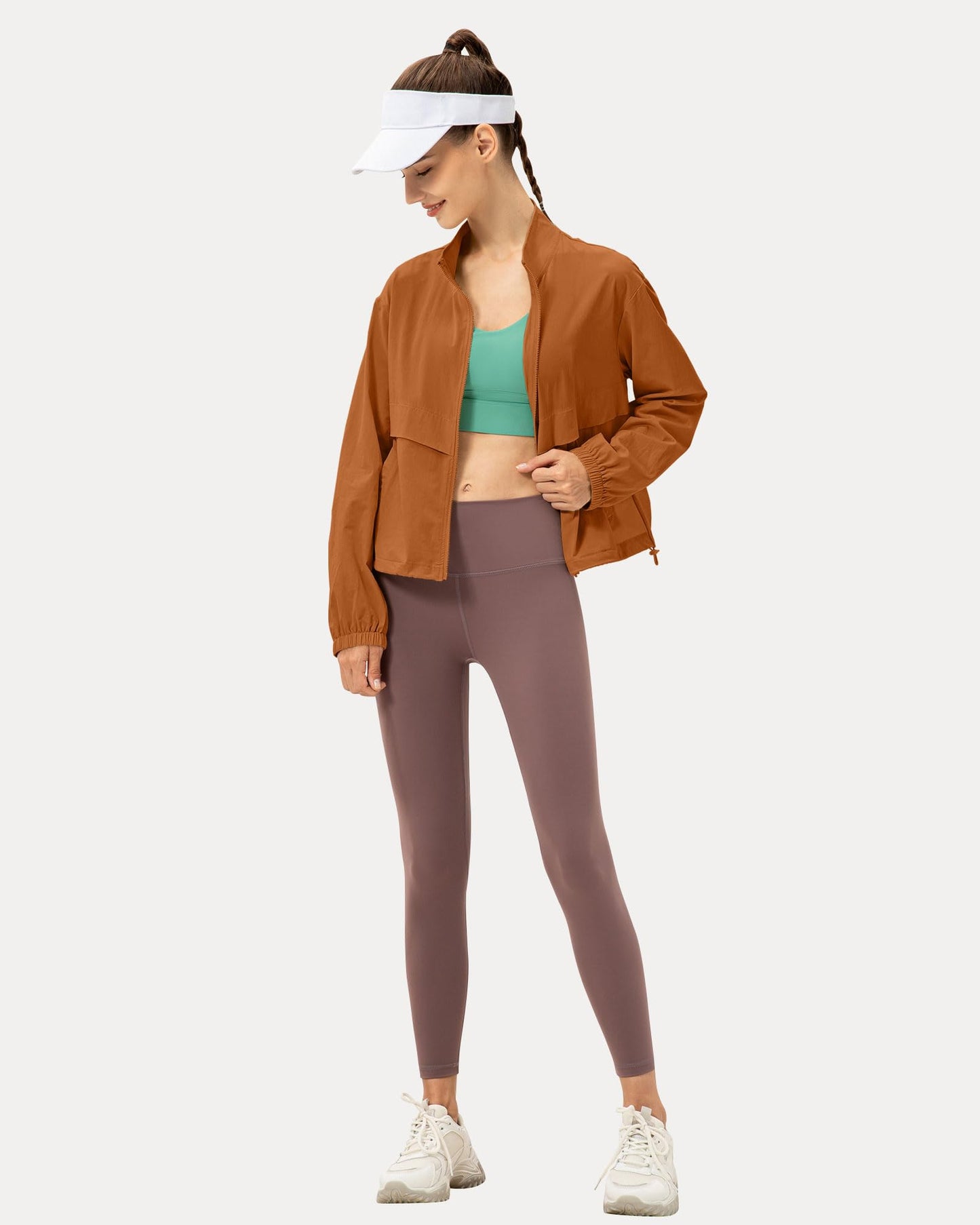 Locachy Women's Lightweight Zip Up Athletic Jacket Stand Collar Windproof Sun Protection Workout Outdoor Jacket Brown L