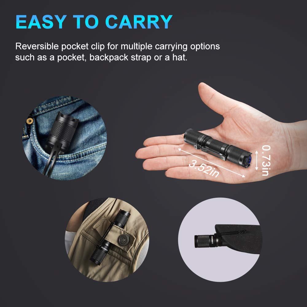 LUMINTOP Pocket-Sized Super Bright Flashlight Set Tool AA 2.0 EDC Flashlight with Magnetic Tail and 920mah Rechargeable Battery, 650 Lumens, 5 Modes with Mode Memory, Waterproof Torch for Camping