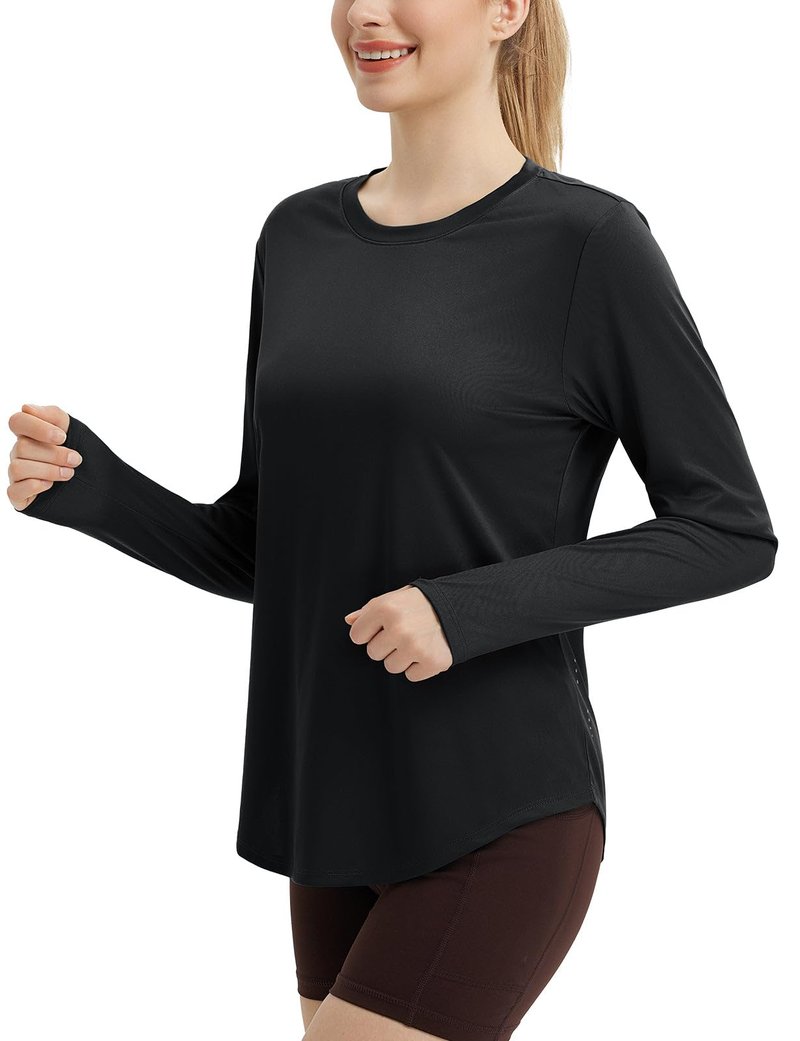 baleaf Women's Sun Shirts UPF50+ Long Sleeve Workout Tops UV Protection Running Athletic Lightweight Quick Dry Black L