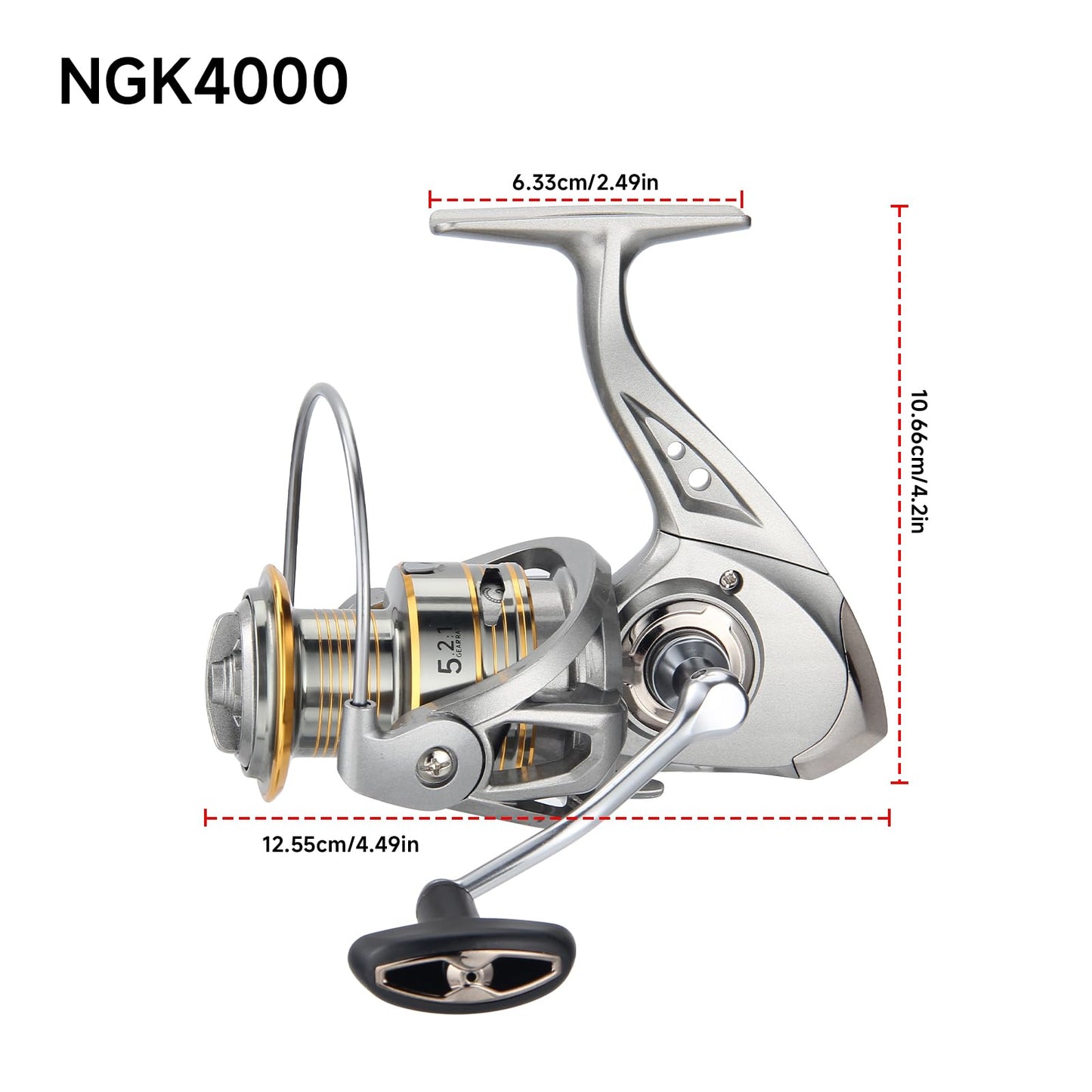 HAUT TON Spinning Reel 8000/9000/10000/12000/14000,6+1BB Metal Surf Fishing Reels,4.8:1 Gear Ratio 55lbs Drag Heavy Long Casting Inshore Saltwater Monster Fish (HT-NGK, 4000)