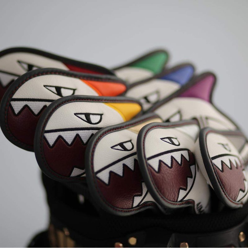 AIMSHARK Coloring Golf Iron Covers/9pcs Set/Golf Head Covers (Black Set)