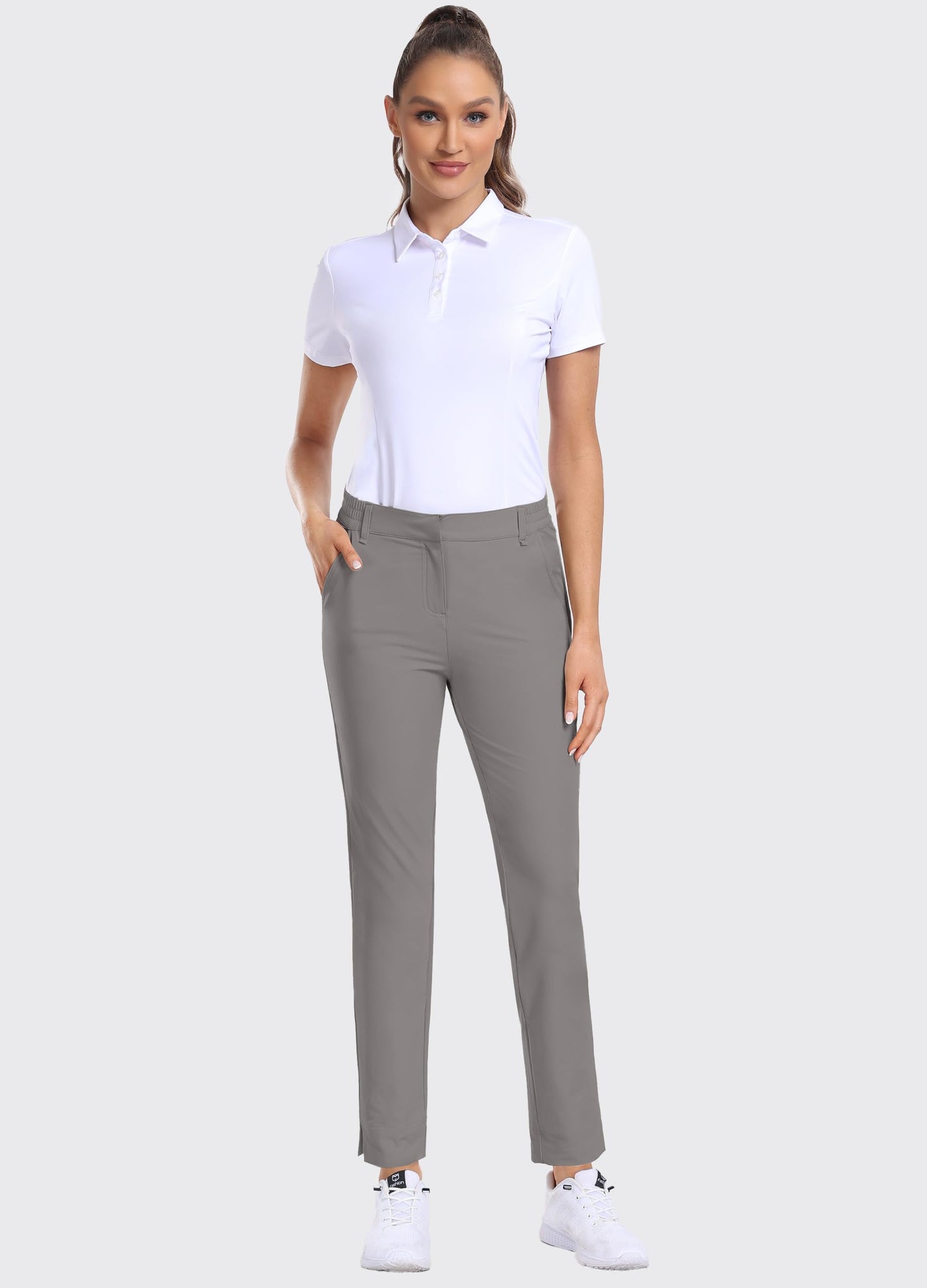 Hiverlay Womens Golf Pants Stretch Work Ankle Pants with Pockets Quick Dry Straight Business Casual Hiking Pants Gray-l
